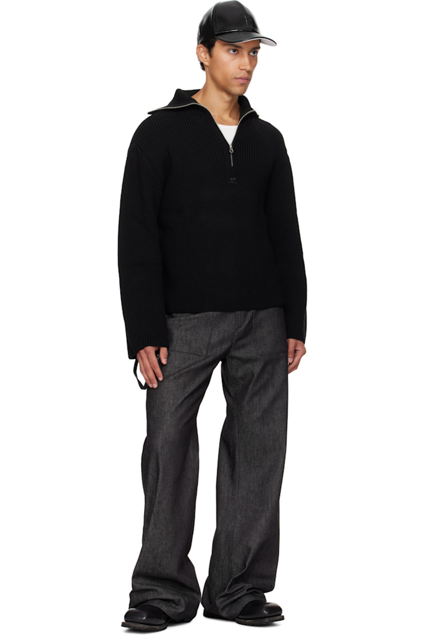 Rib-knit merino wool sweater.

· Funnel neck
· Half-zip closure
· Logo embroidered at chest
· Dropped shoulders

Supplier color: Black