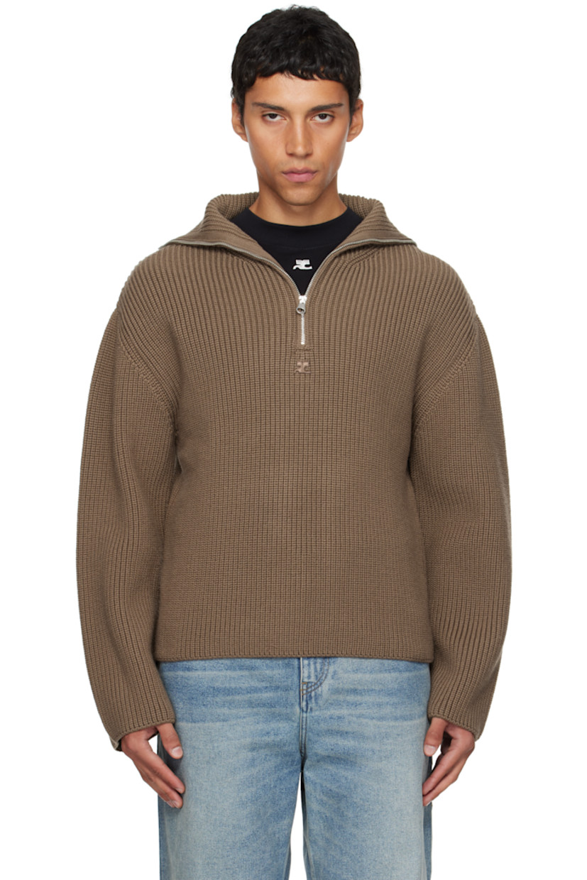 Rib-knit merino wool sweater.

· Funnel neck
· Half-zip closure
· Logo embroidered at chest
· Dropped shoulders

Supplier color: Mocha