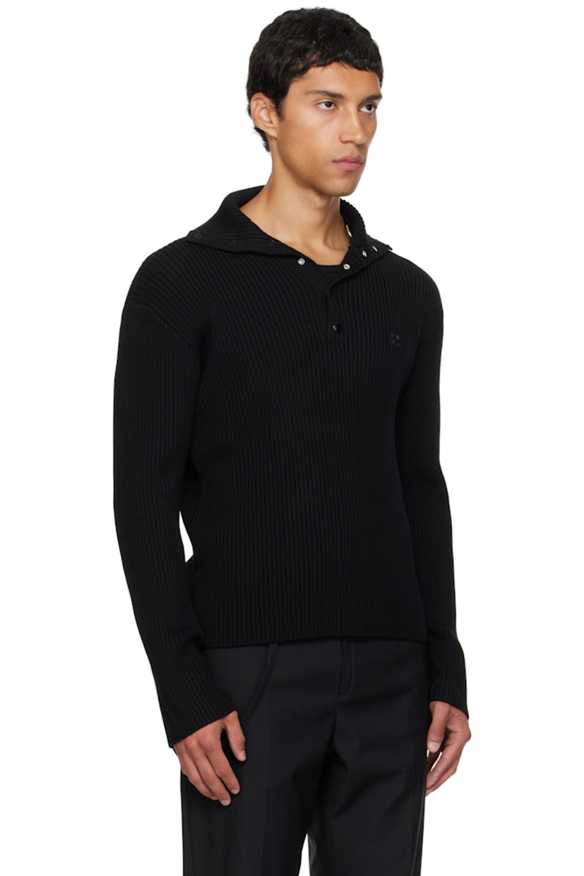 Rib-knit extrafine merino wool polo.

· Spread collar
· Press-stud placket
· Embroidered logo patch at chest
· Dropped shoulders

Supplier color: Black