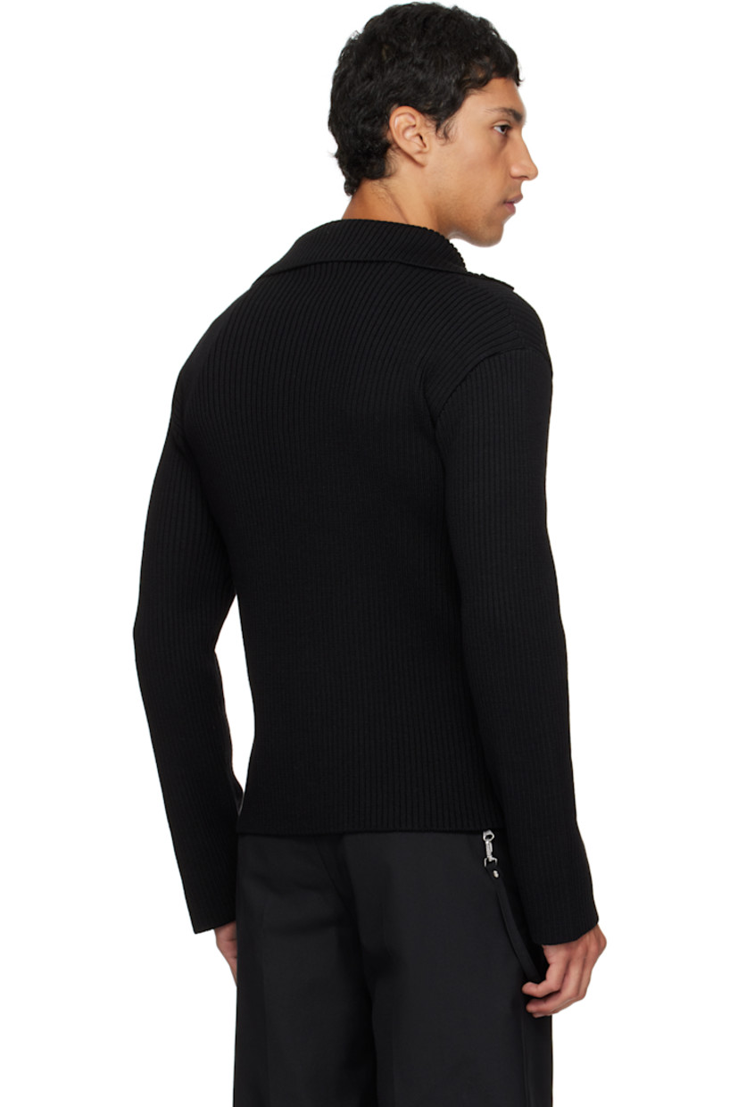 Rib-knit extrafine merino wool polo.

· Spread collar
· Press-stud placket
· Embroidered logo patch at chest
· Dropped shoulders

Supplier color: Black