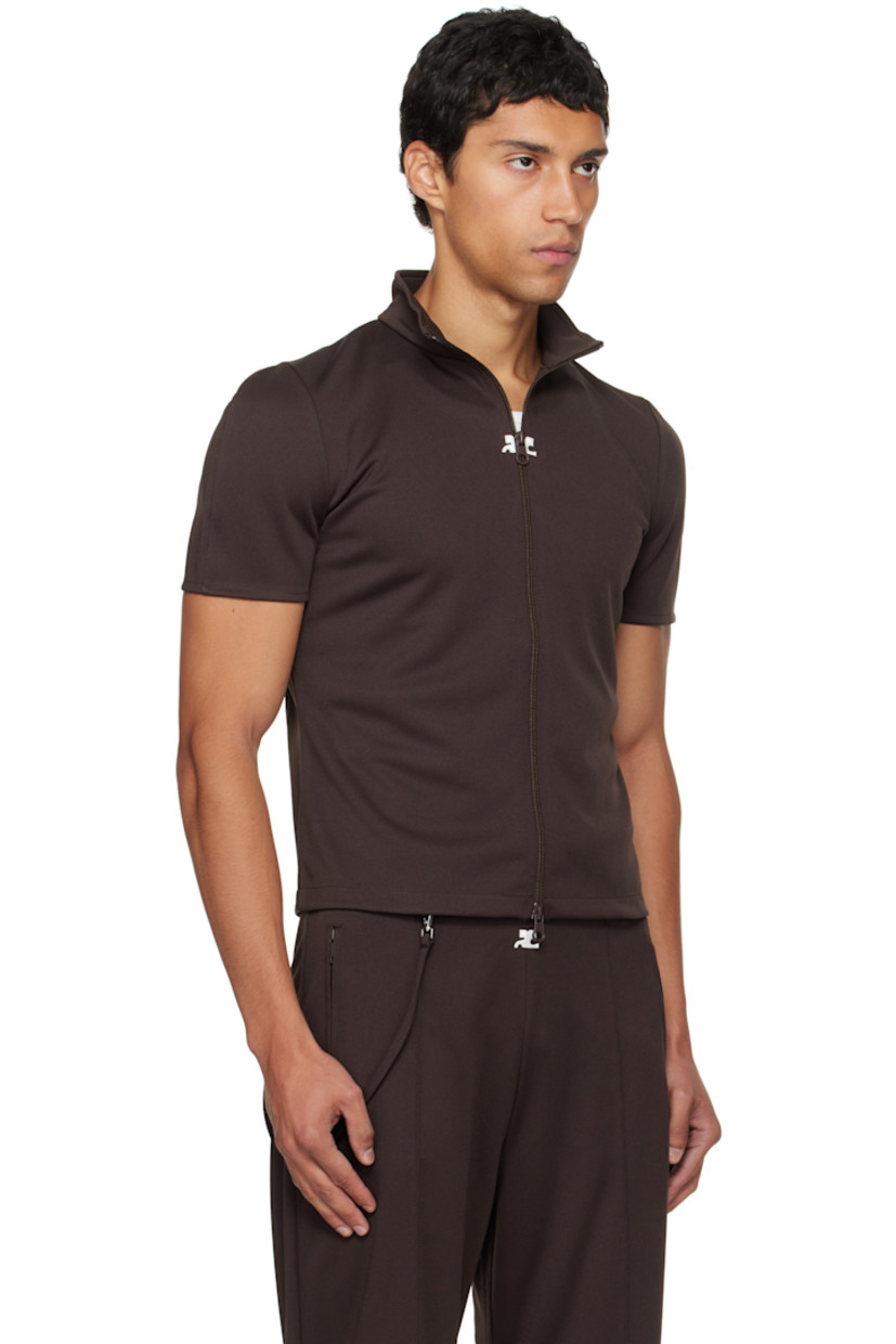 Interlock jersey top.

· Mock neck
· Two-way zip closure
· Embroidered logo patches at chest
· Logo flag at side seam

Supplier color: Chocolate
