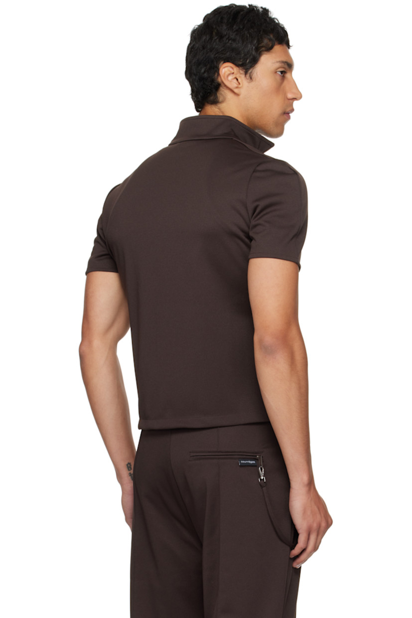 Interlock jersey top.

· Mock neck
· Two-way zip closure
· Embroidered logo patches at chest
· Logo flag at side seam

Supplier color: Chocolate