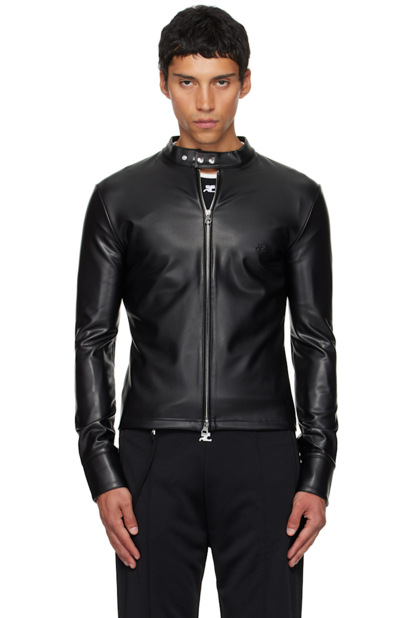 Buffed faux-leather jacket.

· Press-stud fastening at band collar
· Two-way zip closure
· Logo embroidered at chest
· Press-stud barrel cuffs

Supplier color: Black