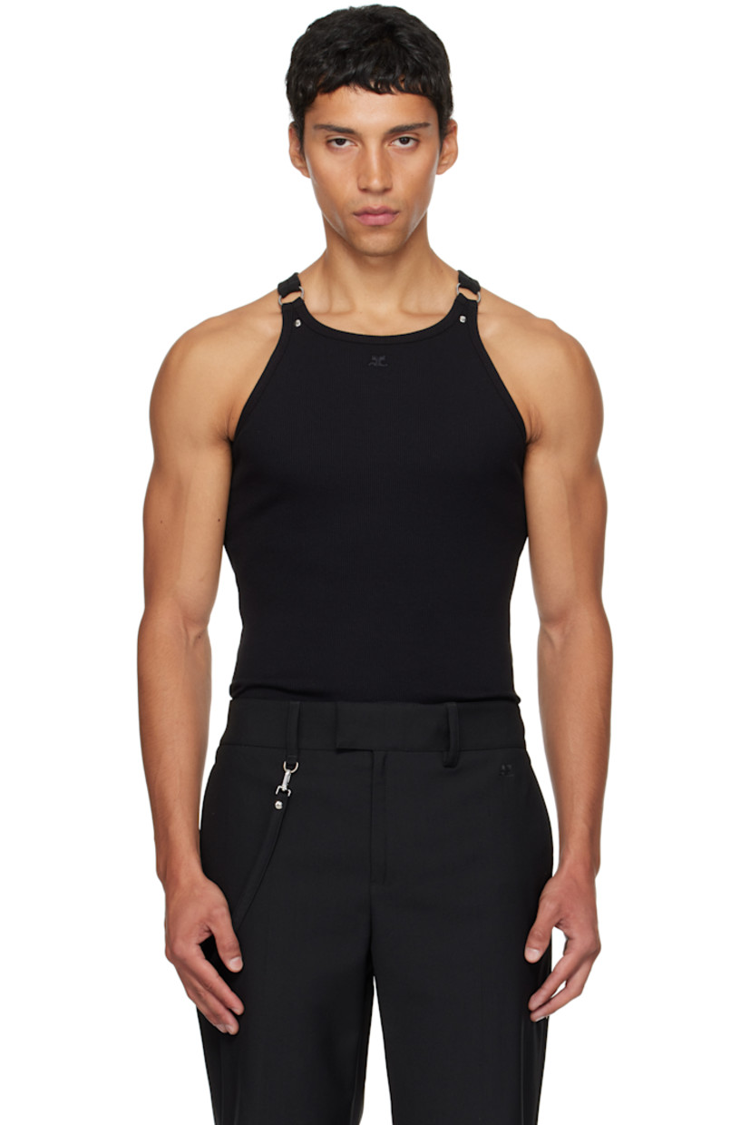 Stretch cotton ribbed jersey tank top.

· Scoop neck
· Logo embroidered at chest
· Round hem
· Rivet and O-ring at fixed shoulder straps

Supplier color: Black