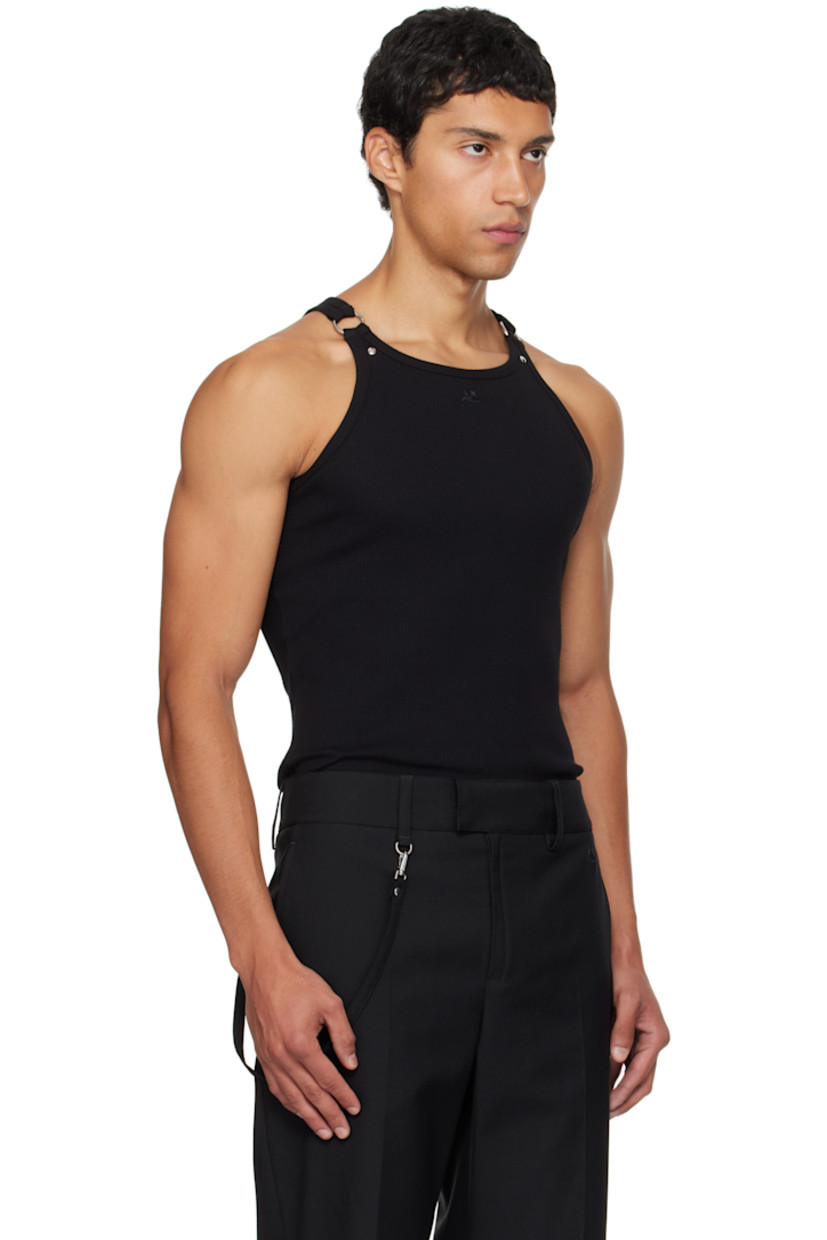 Stretch cotton ribbed jersey tank top.

· Scoop neck
· Logo embroidered at chest
· Round hem
· Rivet and O-ring at fixed shoulder straps

Supplier color: Black