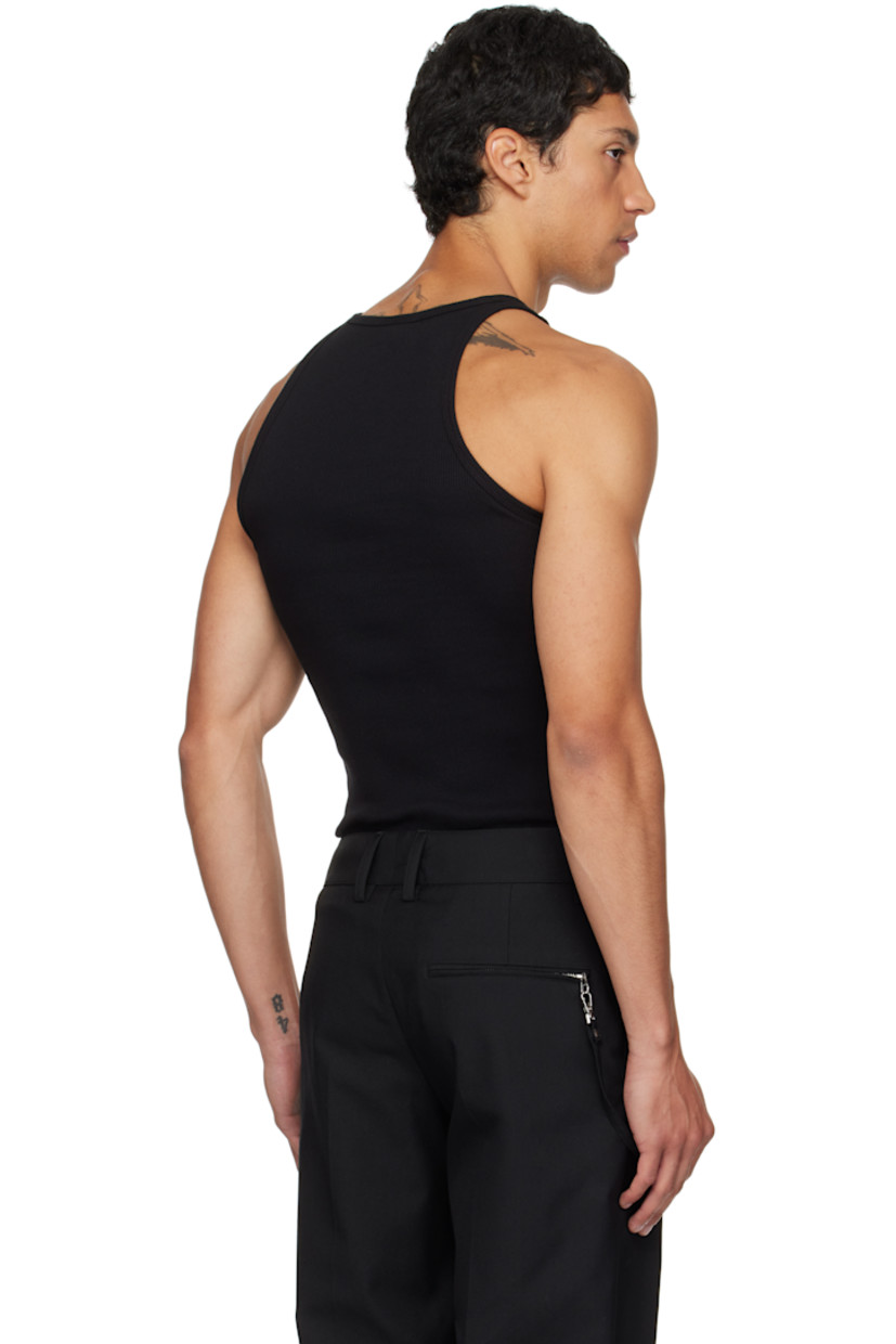 Stretch cotton ribbed jersey tank top.

· Scoop neck
· Logo embroidered at chest
· Round hem
· Rivet and O-ring at fixed shoulder straps

Supplier color: Black