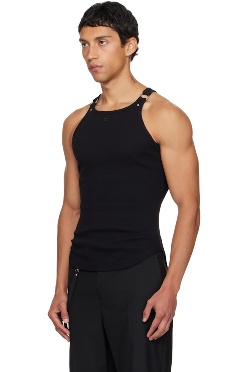 Stretch cotton ribbed jersey tank top.

· Scoop neck
· Logo embroidered at chest
· Round hem
· Rivet and O-ring at fixed shoulder straps

Supplier color: Black