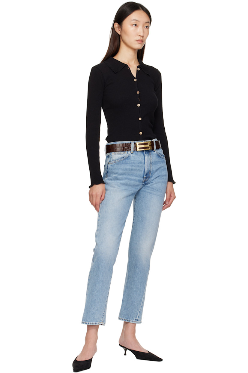 Croc-embossed patent calfskin belt.

· Logo hardware at post-stud fastening 
· Gold-tone hardware 
· W1.75"

Supplier color: Espresso croc embossed