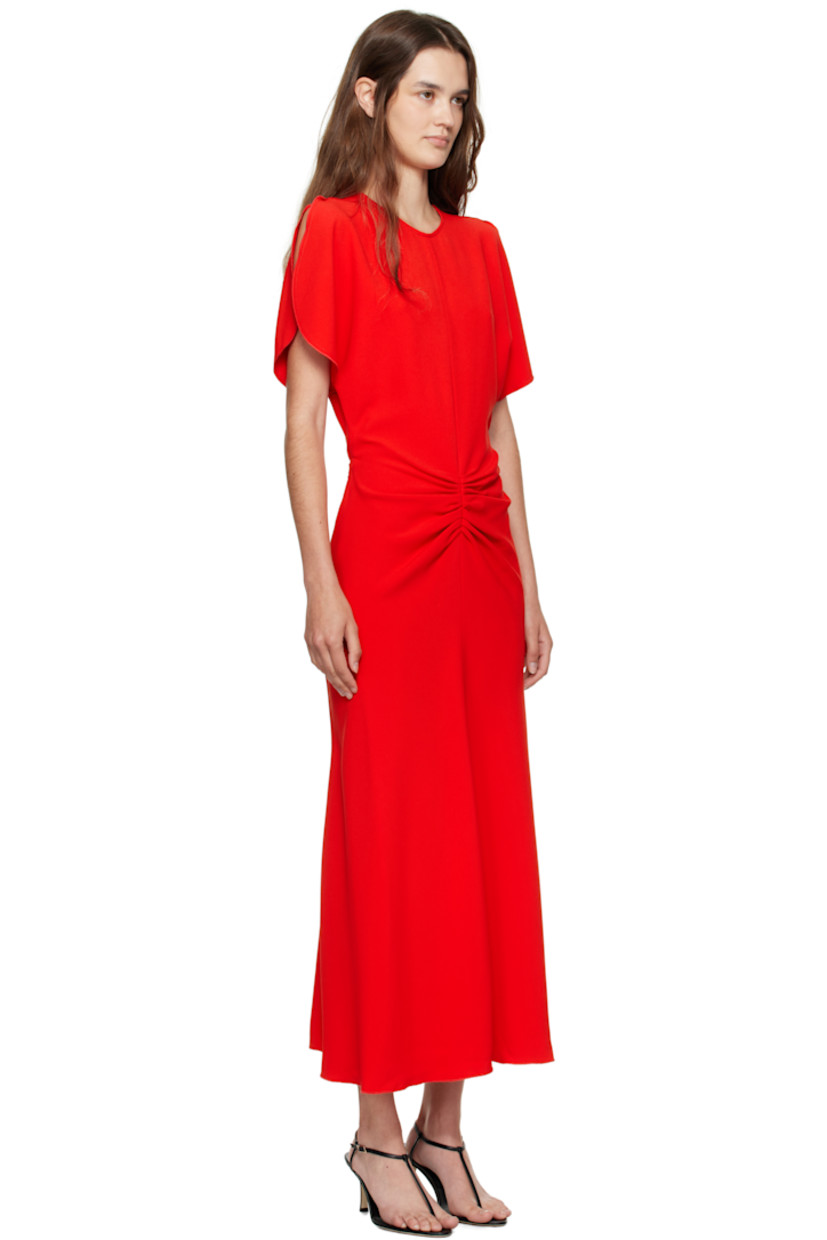 Stretch viscose-blend crêpe midi dress.

· Round neck
· Gathering at waist
· Zip closure at back 
· Unlined

Supplier color: Red
