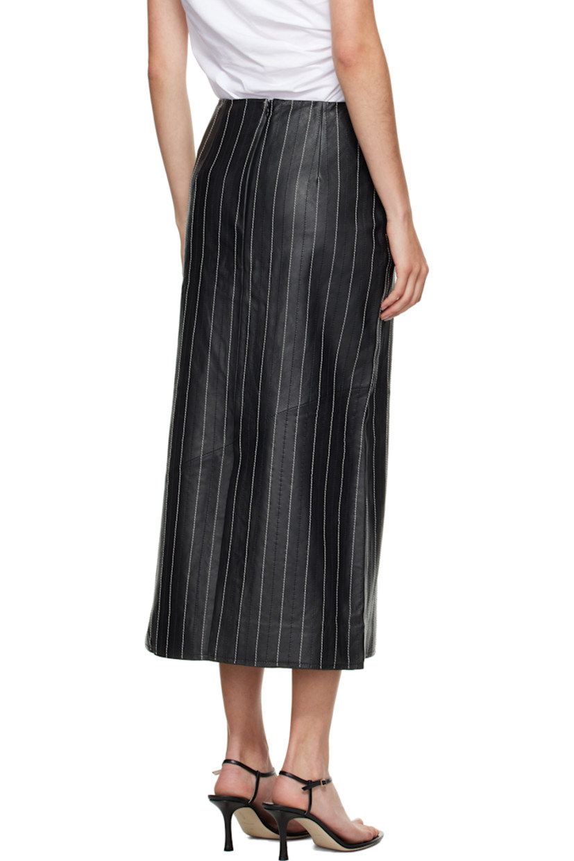 Grained leather midi skirt. 

· Stripes throughout 
· Darts at waist
· Zip closure at back
· Central vent at back hem 
· Partial satin twill lining
· Contrast stitching in white 

Supplier color: Black