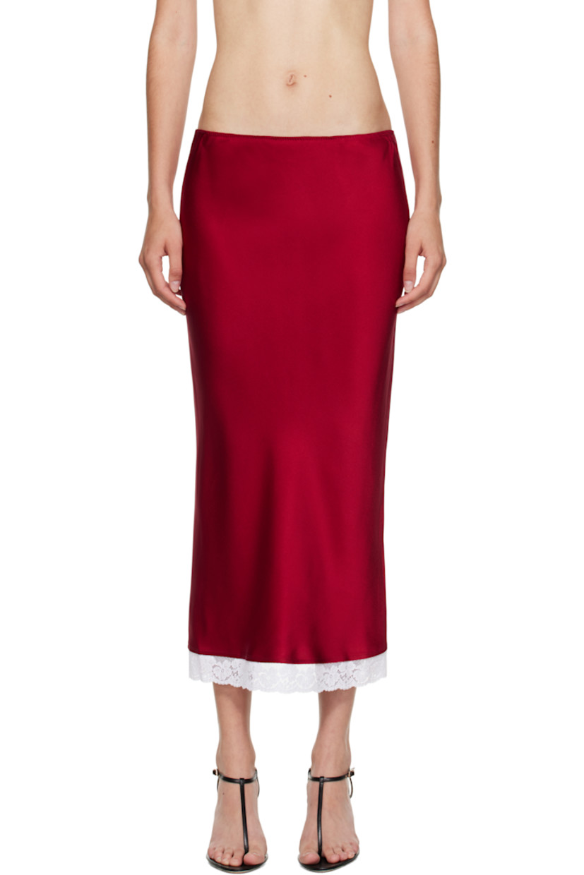 Acetate- and viscose-blend sateen midi skirt. 

· Elasticized waistband
· Lace trim with scalloped edges at hem

Supplier color: Rose