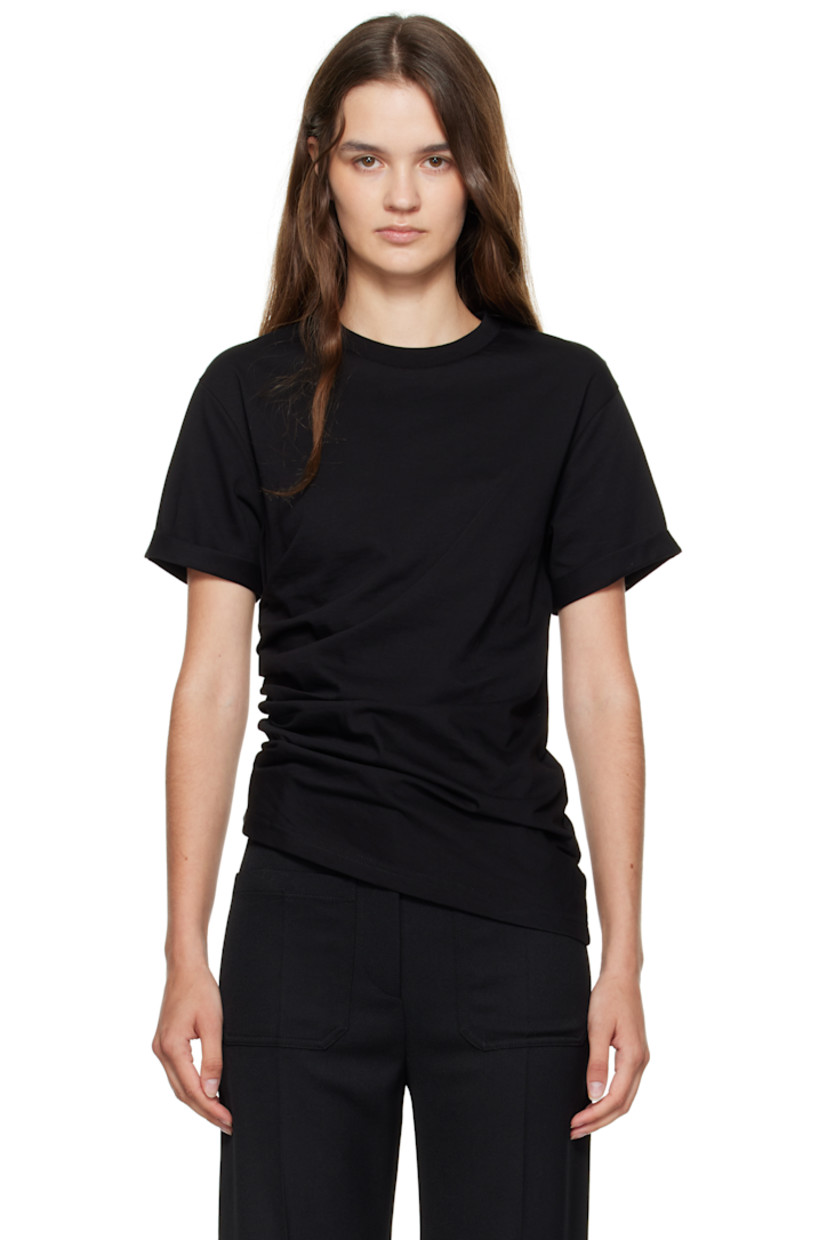 Organic cotton jersey T-shirt. 

· Rib-knit crewneck
· Gathering at side seam
· Logo embroidered at back collar 

Supplier color: Black