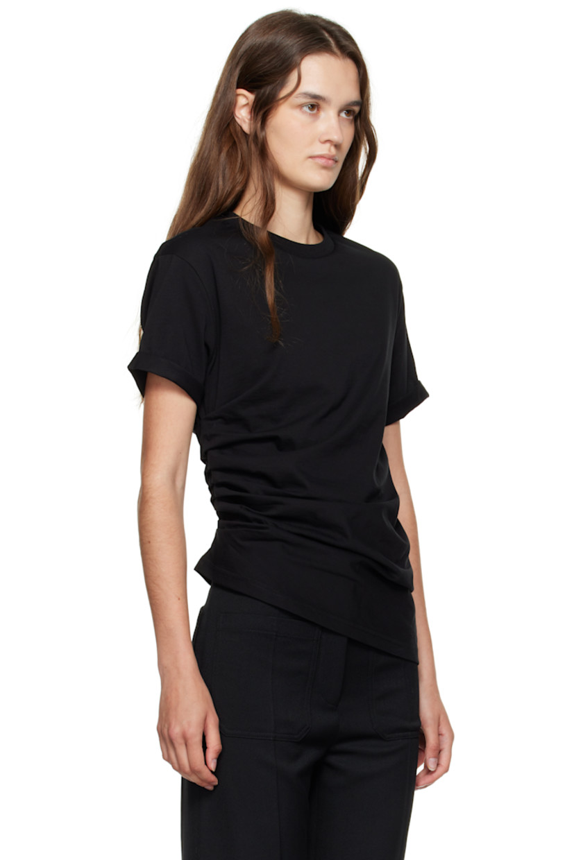 Organic cotton jersey T-shirt. 

· Rib-knit crewneck
· Gathering at side seam
· Logo embroidered at back collar 

Supplier color: Black
