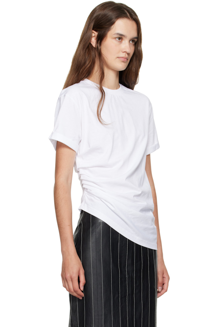 Organic cotton jersey T-shirt. 

· Rib-knit crewneck
· Gathering at side seam
· Logo embroidered at back collar 

Supplier color: White