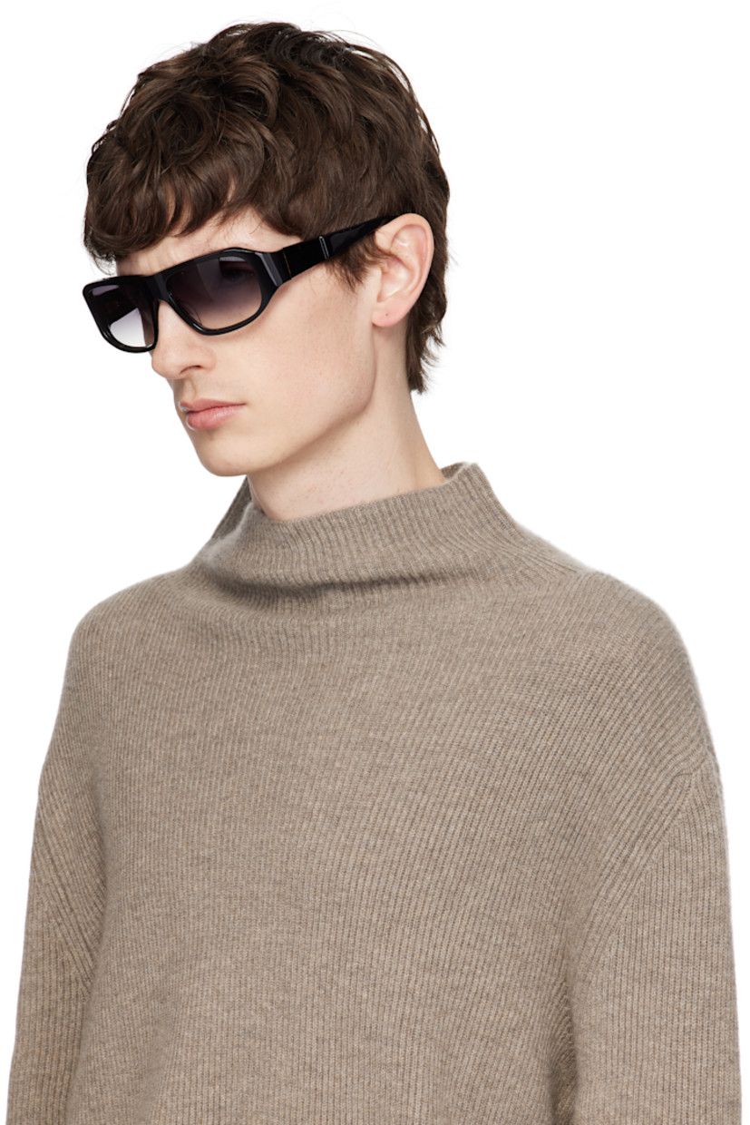 Handcrafted square acetate-frame sunglasses in black.

· Anti-reflective gray lenses
· 100% UVA/UVB protection 
· Logo etched at lens
· Integrated nose pads
· Logo plaque at temples
· Inset logo hardware at temple tip
· Includes case
· Size: 56.16 123

Supplier color: Black/Yellow gold
