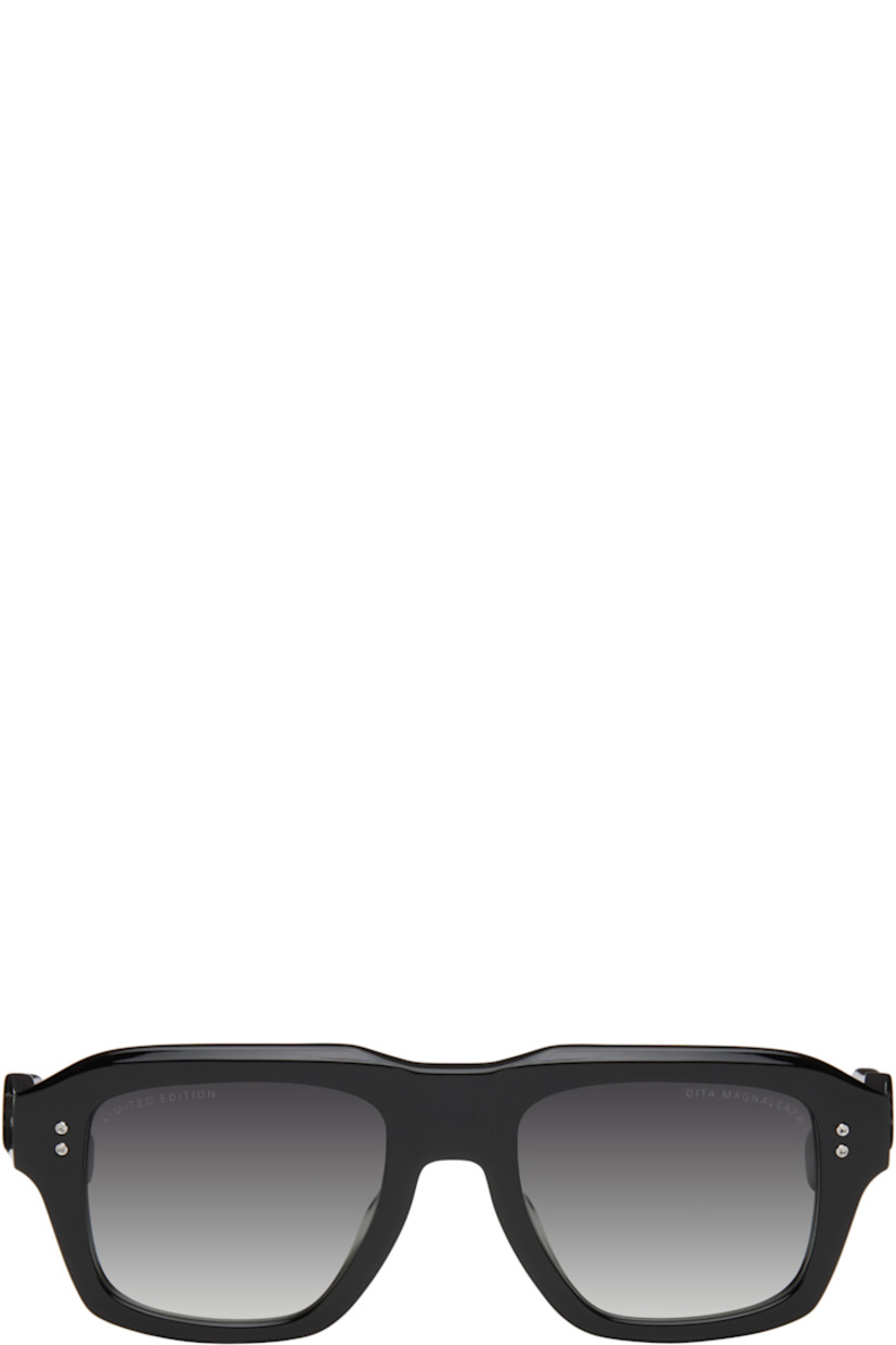 Handcrafted square acetate-frame sunglasses in black.

· Anti-reflective gray lenses
· 100% UVA/UVB protection
· Logo and text etched at lenses
· Integrated nose pads
· Exposed core wires
· Inset logo hardware at temple tip
· Silver-tone hardware 
· Includes case 
· Size: 53.21 150

This item is part of a limited run of 450.

Supplier color: Black