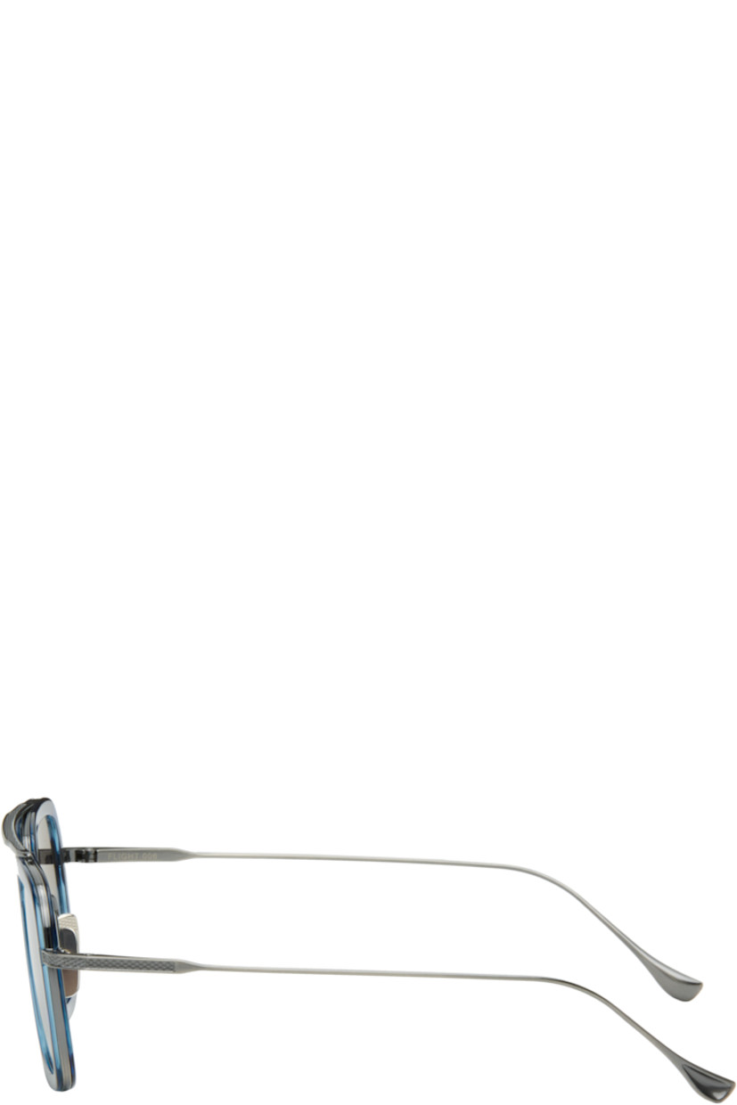 Handcrafted aviator-style titanium- and acetate-frame sunglasses.

· Anti-reflective CR-39 mirrored gray lenses
· Logo etched at lens
· 100% UVA/UVB protection
· Adjustable metal nose pads
· Double bridge
· Includes case
· Size: 52.22 144

Supplier color: Blue swirl/Antique silver