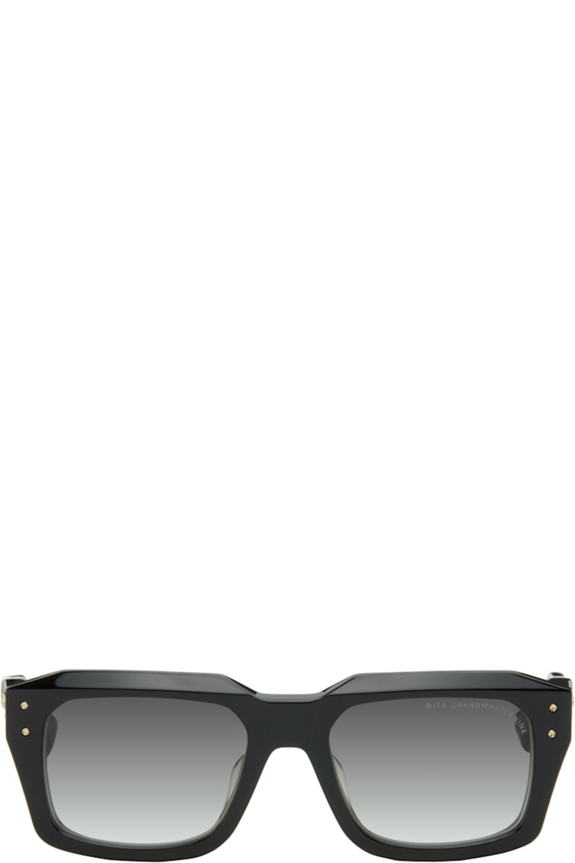 Handcrafted square titanium- and acetate-frame sunglasses. 

· Anti-reflective CR-39 gray lenses 
· 100% UVA/UVB protection 
· Logo etched at lens
· Integrated nose pads
· Rivets at face and temples
· Fluted detailing at temples
· Inset logo at temple tip
· Includes case
· Size: 54.20 145

Supplier color: Black/White gold