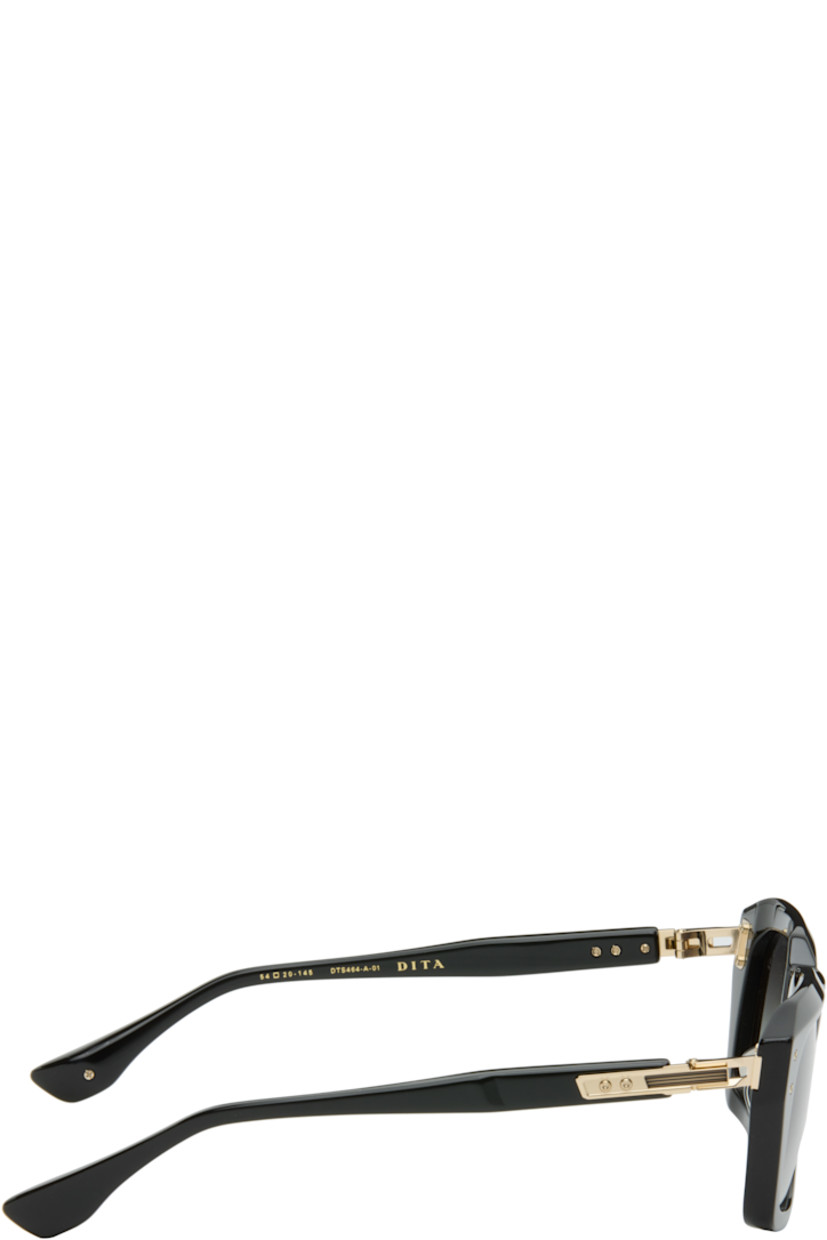 Handcrafted square titanium- and acetate-frame sunglasses. 

· Anti-reflective CR-39 gray lenses 
· 100% UVA/UVB protection 
· Logo etched at lens
· Integrated nose pads
· Rivets at face and temples
· Fluted detailing at temples
· Inset logo at temple tip
· Includes case
· Size: 54.20 145

Supplier color: Black/White gold