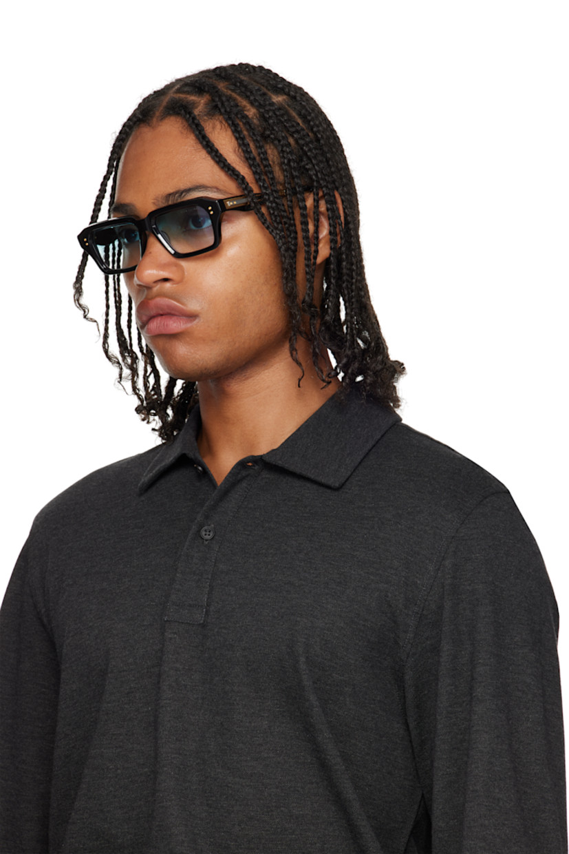 Handcrafted square acetate- and titanium-frame sunglasses. 

· Anti-reflective CR-39 blue lenses
· Logo etched at lens 
· 100% UVA/UVB protection
· Integrated nose pads
· Rivets and fluted detailing at temples 
· Inset logo at temple tips
· Includes case
· Size: 54.21 148

Available exclusively at SSENSE.

Supplier color: Black/Gold
