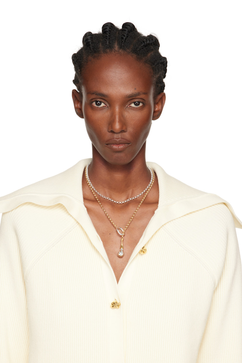 Wraparound rolo chain necklace in 18k yellow gold-plated sterling silver and sterling silver. 

· Pendant at toggle fastening
· L35"

Supplier color: Silver/Yellow gold