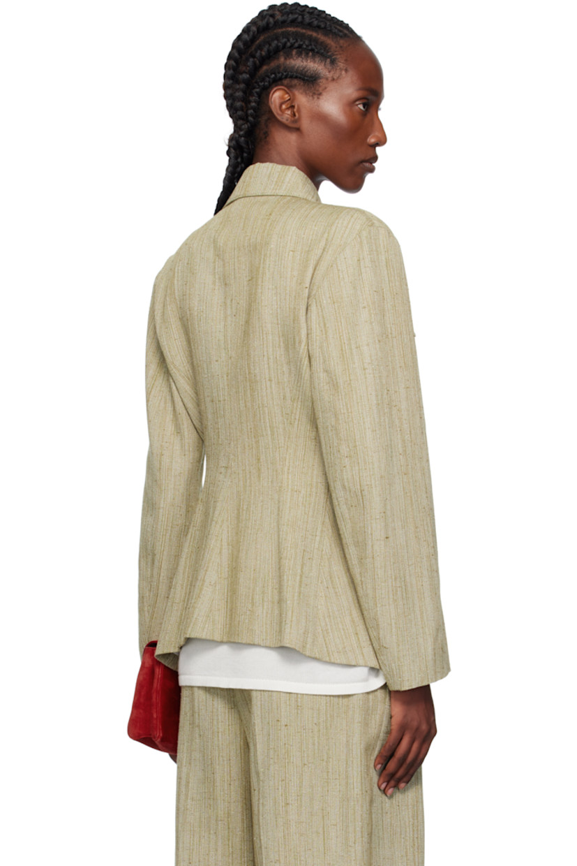 Slub viscose- and silk-blend canvas jacket.

· Spread collar
· Button closure
· Flap pockets at chest
· Darts at waist
· Princess seams at back
· Full satin twill lining

Supplier color: Algae