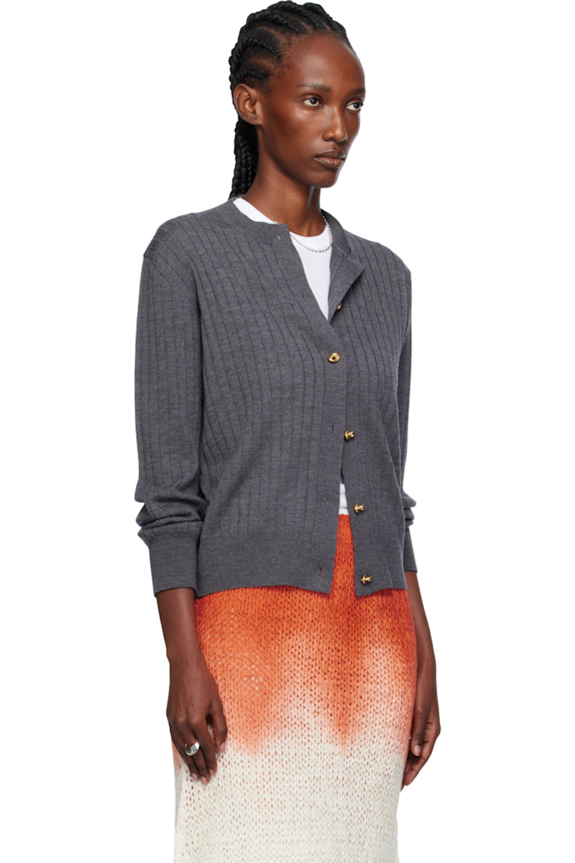 Rib-knit wool cardigan.

· Crewneck
· Knot hardware at button closure

Supplier color: Anthracite