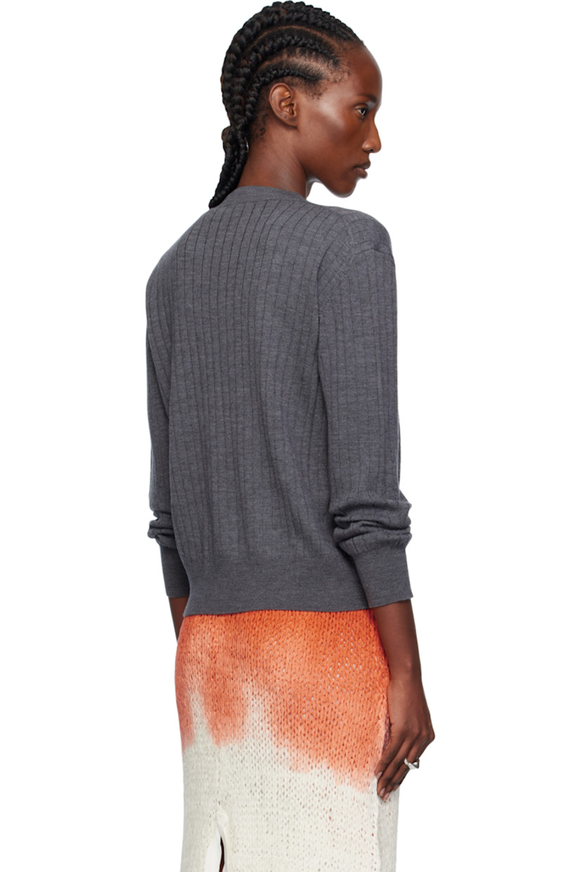 Rib-knit wool cardigan.

· Crewneck
· Knot hardware at button closure

Supplier color: Anthracite