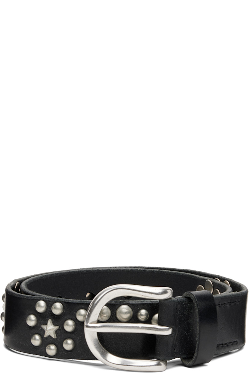 Handcrafted buffed leather belt.

· Studs at length 
· Pin-buckle fastening
· W1.25"

Supplier color: Black bridle