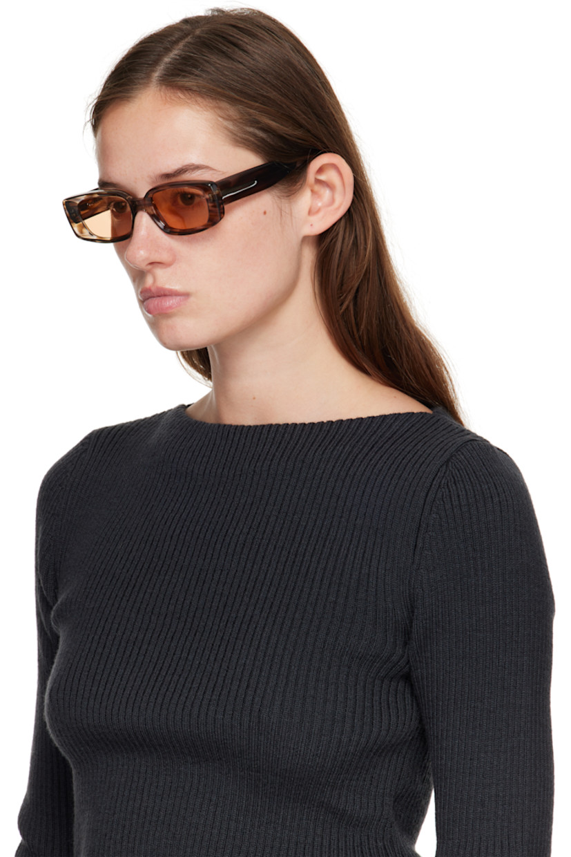 Handcrafted rectangular Mazzucchelli tortoiseshell acetate-frame sunglasses. 

· Semi-sheer
· Integrated nose pads
· Orange-tinted Carl Zeiss lenses, cat. 1
· Core wire at temples
· Hinged leather case included

Supplier color: Sewer Surfer
