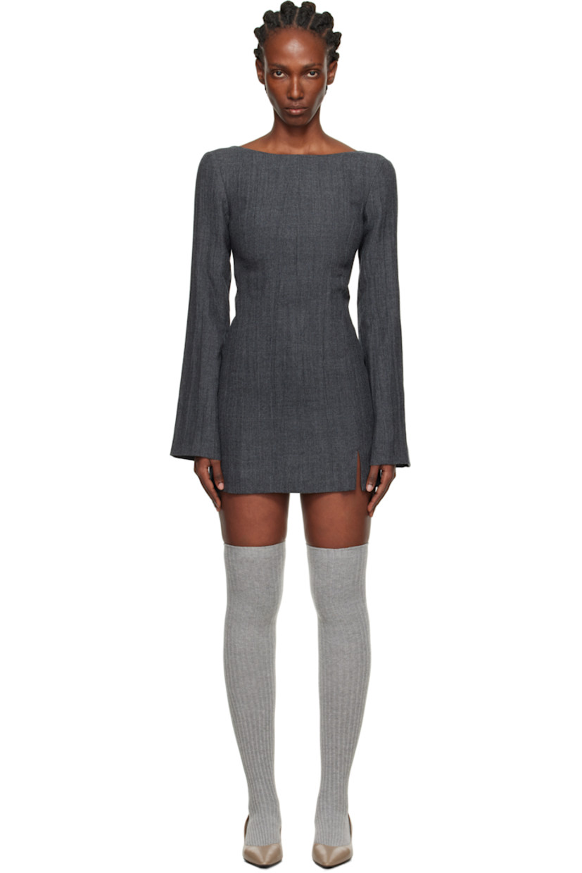 Crinkled plain-woven virgin wool-blend minidress.

· Boatneck
· Princess seams 
· Vent at front hem 
· Zip closure at back 
· Full satin lining 

Supplier color: Stone grey plisse wool
