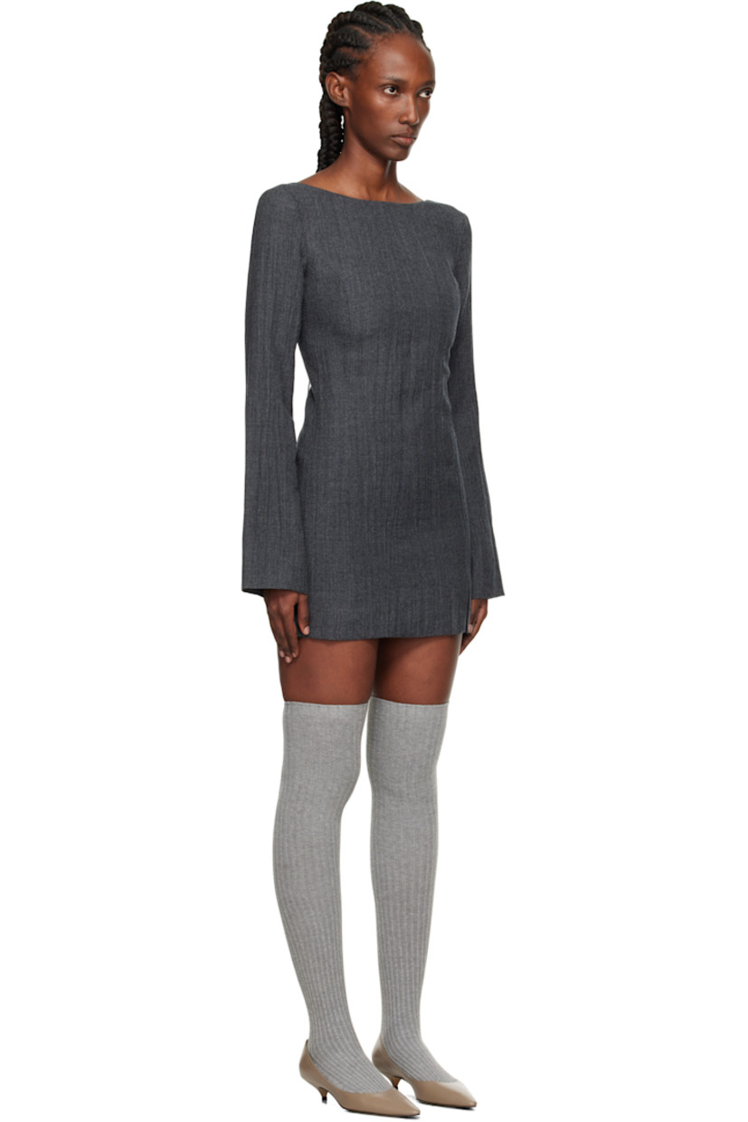 Crinkled plain-woven virgin wool-blend minidress.

· Boatneck
· Princess seams 
· Vent at front hem 
· Zip closure at back 
· Full satin lining 

Supplier color: Stone grey plisse wool