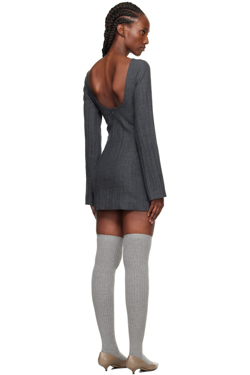 Crinkled plain-woven virgin wool-blend minidress.

· Boatneck
· Princess seams 
· Vent at front hem 
· Zip closure at back 
· Full satin lining 

Supplier color: Stone grey plisse wool
