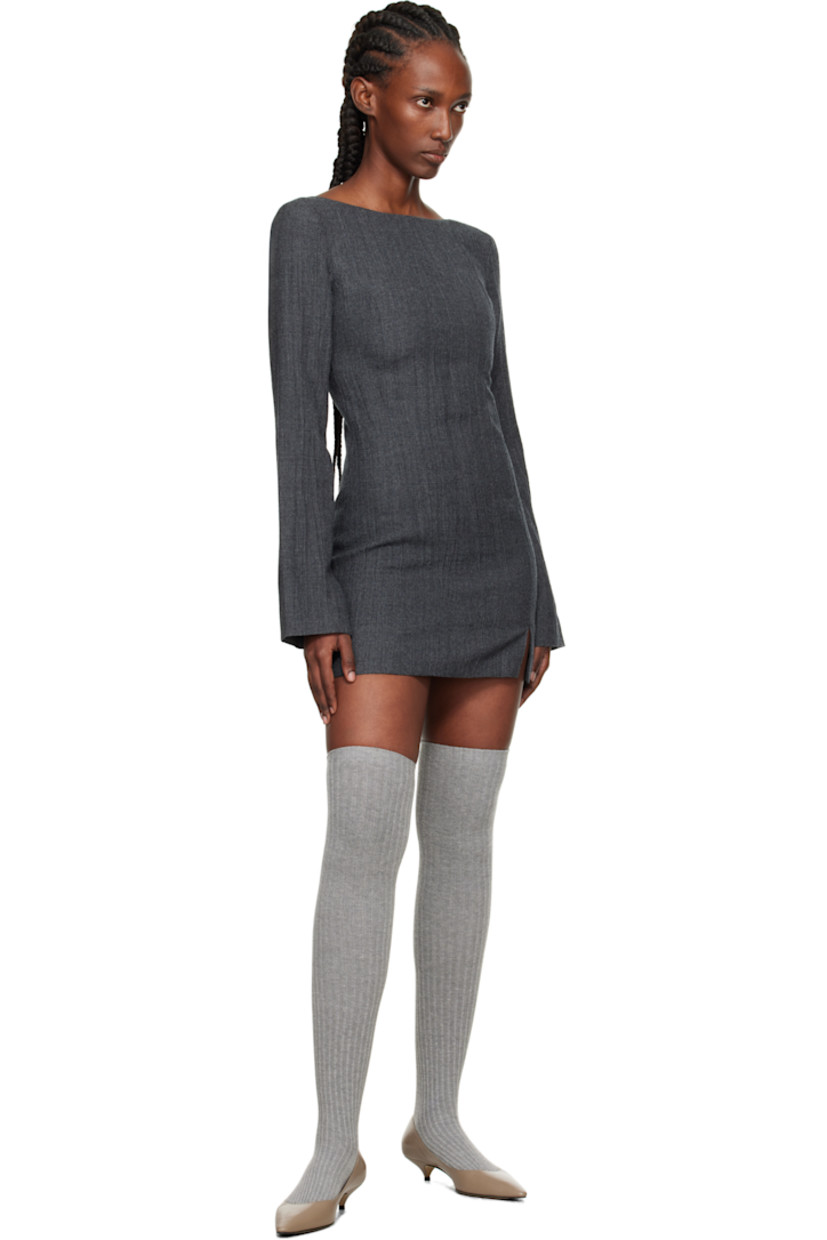 Crinkled plain-woven virgin wool-blend minidress.

· Boatneck
· Princess seams 
· Vent at front hem 
· Zip closure at back 
· Full satin lining 

Supplier color: Stone grey plisse wool