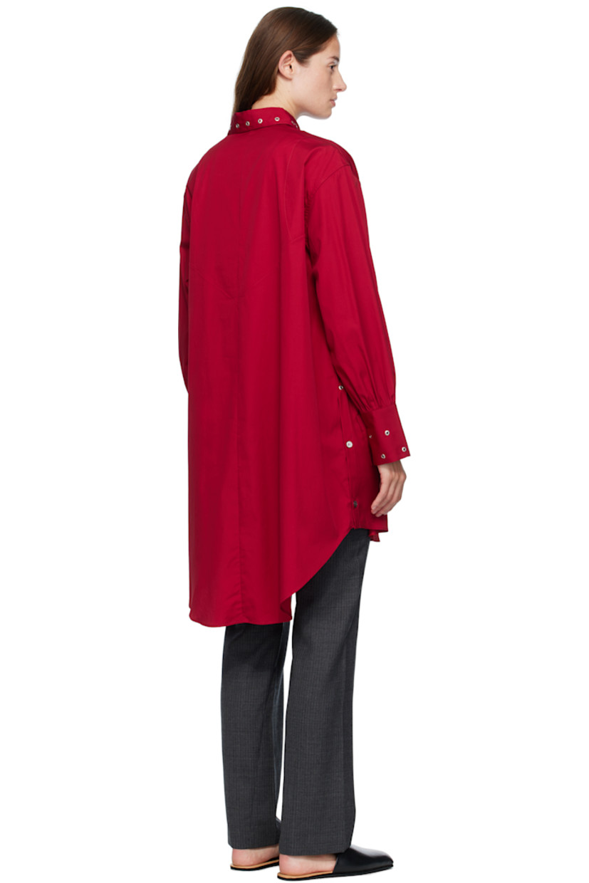 Cotton poplin midi dress.

· Grommets throughout 
· Spread collar 
· Button closure
· Shirttail hem
· Buttoned vent at side seams
· Buttoned barrel cuffs
· Mother-of-pearl hardware

Supplier color: Lipstick red super poplin