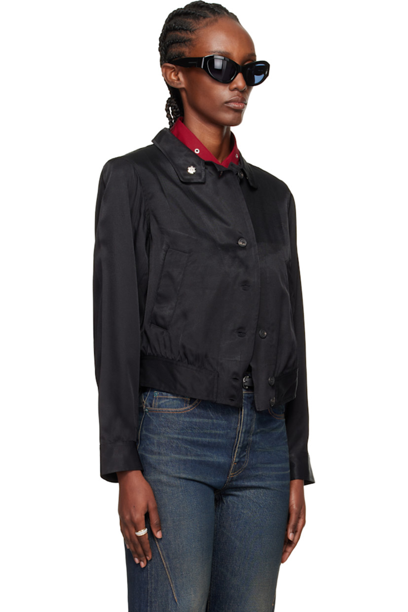 Viscose-blend twill bomber jacket.

· Press-stud fastening at spread collar
· Button closure
· Welt pockets at front
· Cropped hem
· Buttoned barrel cuffs
· Horn hardware

Supplier color: Fresh black tarmac twill