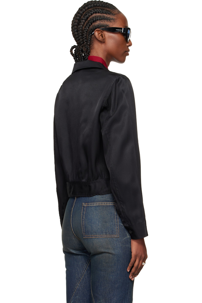 Viscose-blend twill bomber jacket.

· Press-stud fastening at spread collar
· Button closure
· Welt pockets at front
· Cropped hem
· Buttoned barrel cuffs
· Horn hardware

Supplier color: Fresh black tarmac twill