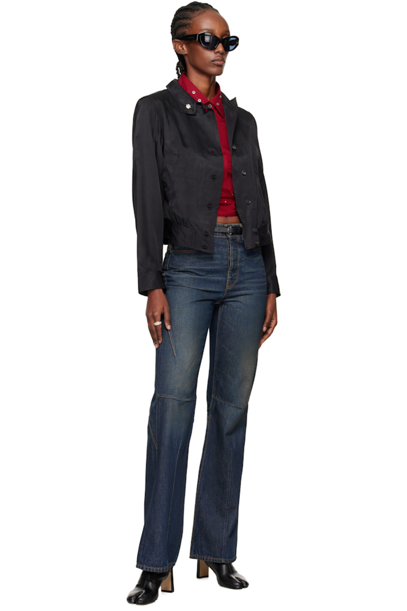 Viscose-blend twill bomber jacket.

· Press-stud fastening at spread collar
· Button closure
· Welt pockets at front
· Cropped hem
· Buttoned barrel cuffs
· Horn hardware

Supplier color: Fresh black tarmac twill