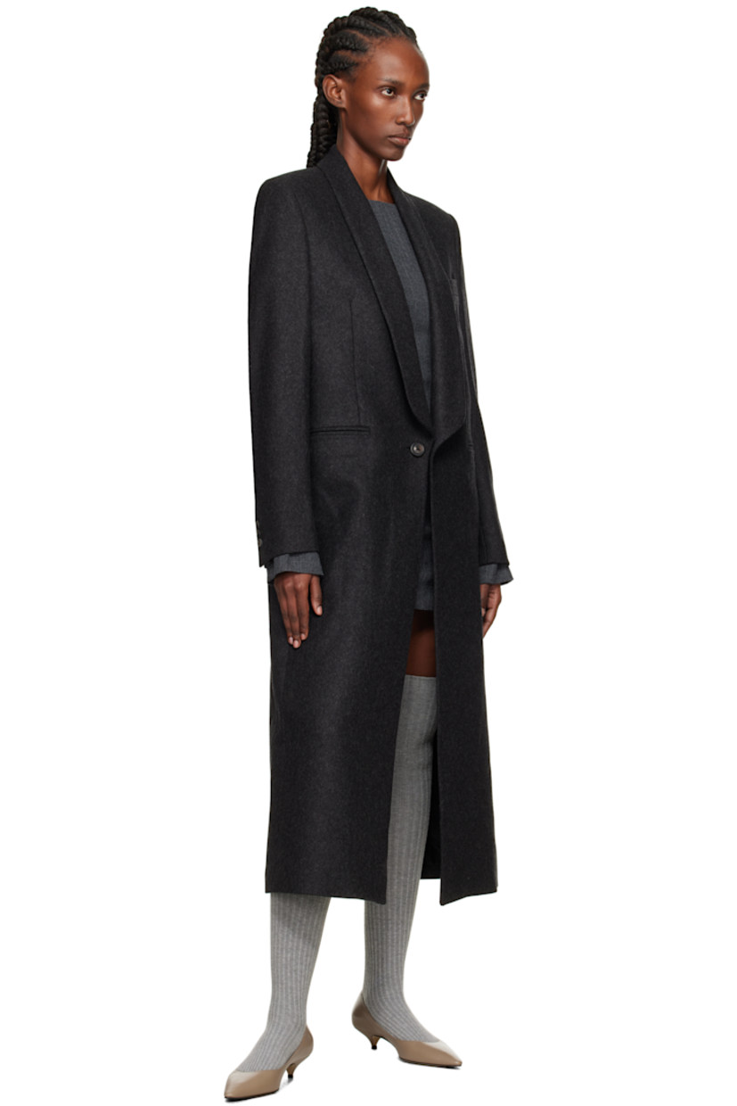 Virgin wool-blend melton coat. 

· Water-repellent 
· Shawl lapel 
· Button closure
· Welt pockets at front 
· Buttoned surgeon's cuffs
· Central vent at back hem
· Welt pocket at interior 
· Full satin lining 

Supplier color: Granite water repellent