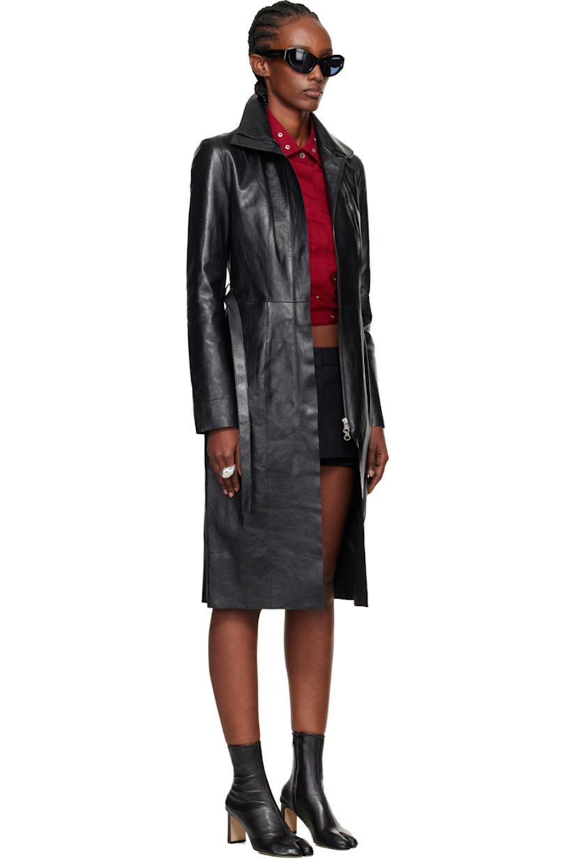 Grained calfskin coat.

· Funnel neck
· Two-way zip closure
· Belt loops and detachable self-tie belt at waist
· Raw edges at hem and cuffs
· Partial twill lining

Supplier color: Sable black fluid calfskin