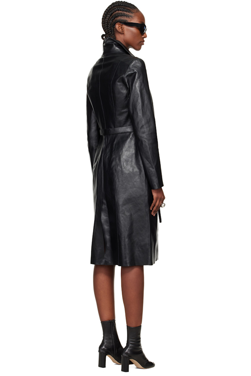 Grained calfskin coat.

· Funnel neck
· Two-way zip closure
· Belt loops and detachable self-tie belt at waist
· Raw edges at hem and cuffs
· Partial twill lining

Supplier color: Sable black fluid calfskin