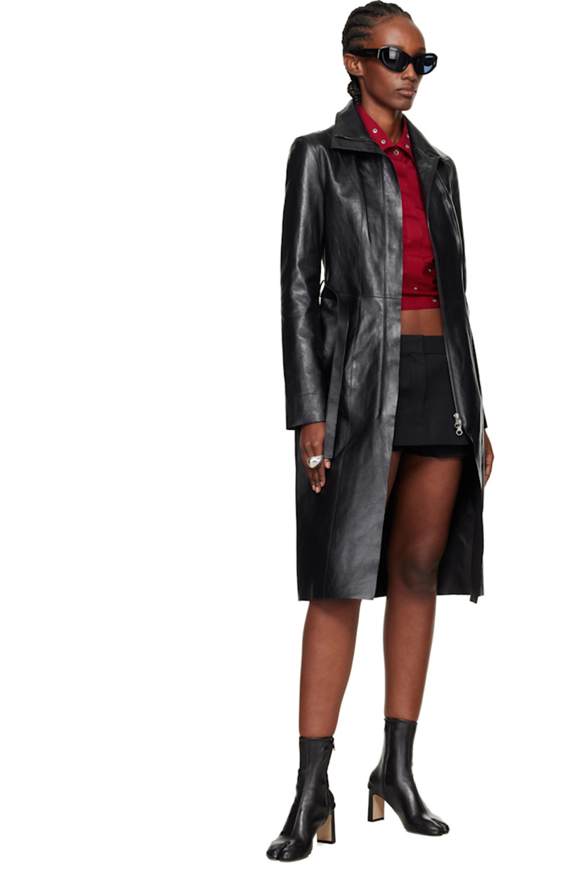 Grained calfskin coat.

· Funnel neck
· Two-way zip closure
· Belt loops and detachable self-tie belt at waist
· Raw edges at hem and cuffs
· Partial twill lining

Supplier color: Sable black fluid calfskin