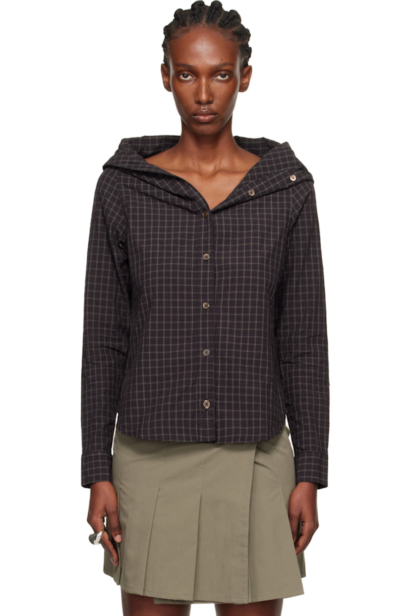 Cotton poplin shirt.

· Check pattern throughout
· Foldover boat neck
· Button closure
· Shirttail hem
· Buttoned barrel cuffs
· Mother-of-pearl hardware

Supplier color: Black faux lumberjack check