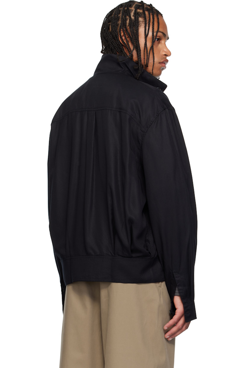 TENCEL™ lyocell twill bomber jacket. 

· Funnel neck
· Button closure
· Welt pockets at waist
· Pleats at buttoned barrel cuffs
· Box pleat at back yoke 
· Unlined
· Buffalo horn hardware 

Supplier color: Draping black