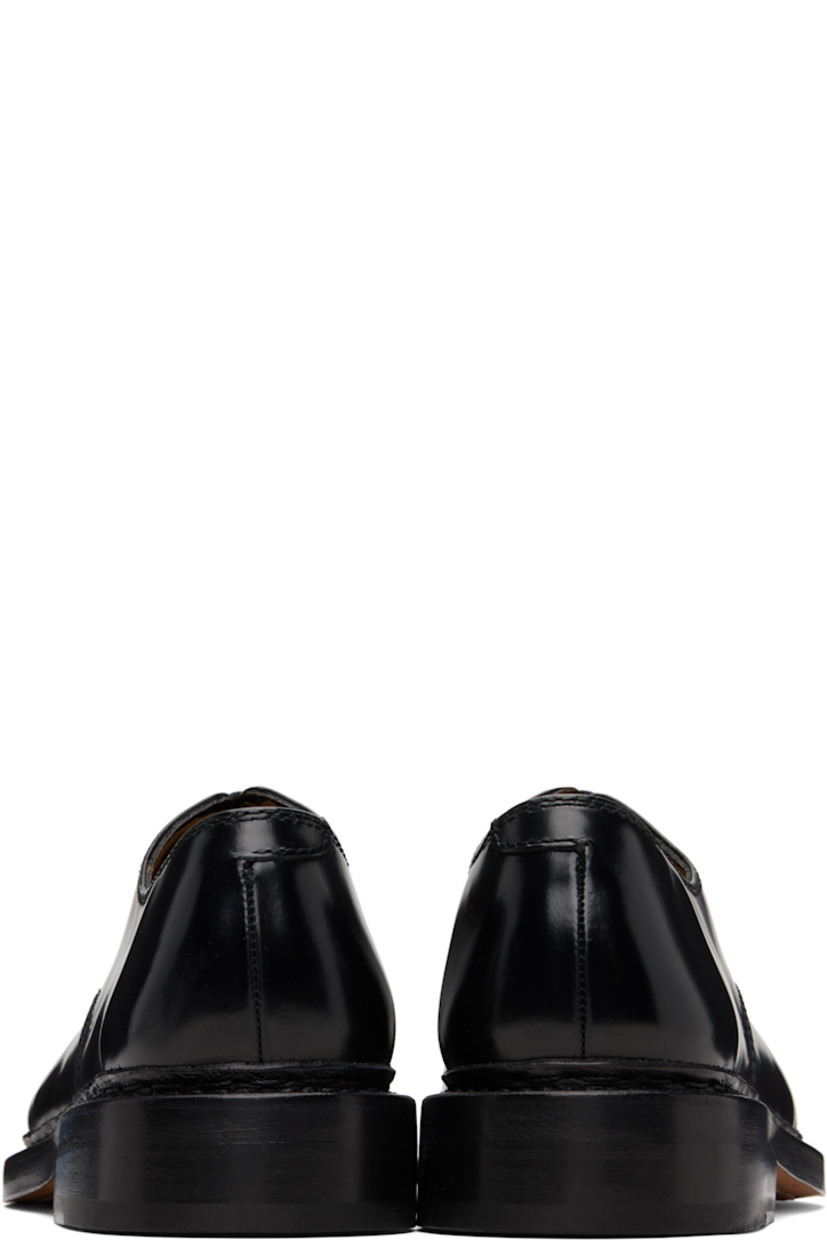 Polished leather derbys.

· Lace-up closure
· Buffed leather lining
· Stacked leather block heel and midsole
· Leather sole with rubber injection
· Heel: H1.25"

Supplier color: Black leather