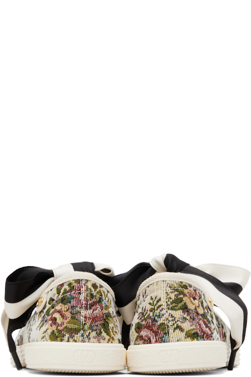 Canvas ballerina flats.

· Jacquard floral pattern throughout 
· Textured rubber cap toe 
· Satin self-tie fastening at vamp
· Logo hardware at outer side 
· Treaded rubber sole 

Supplier color: Beige/Multicolor
