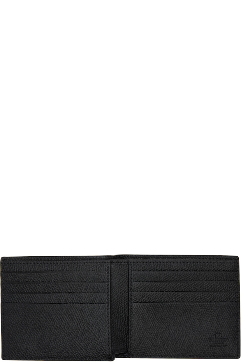 Pebble-grained calfskin bifold wallet. 

· Logo hardware at face
· Eight card slots at interior 
· Two patch pockets and one note slot
· Canvas lining 
· Silver-tone hardware
· H3.5" x W4" x D0.75"

Supplier color: Nero