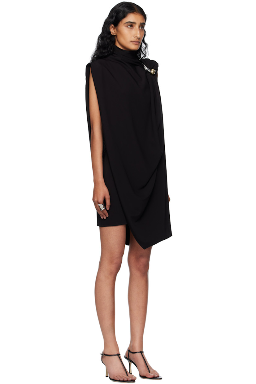 Stretch viscose jersey minidress.

· Asymmetrical, layered, and draped construction
· Mock neck
· Gathering and logo hardware at shoulder
· Zip closure at back

Supplier color: Black