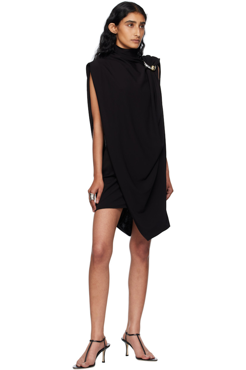 Stretch viscose jersey minidress.

· Asymmetrical, layered, and draped construction
· Mock neck
· Gathering and logo hardware at shoulder
· Zip closure at back

Supplier color: Black