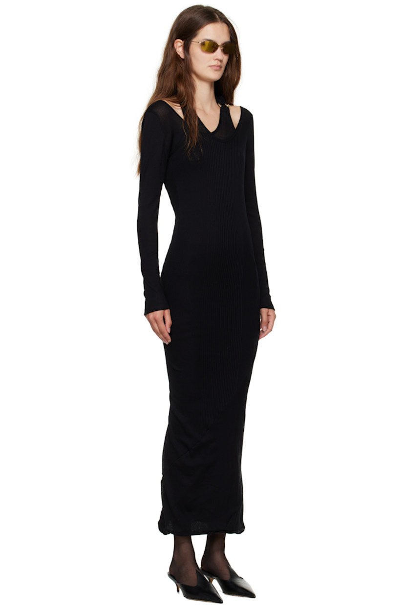 Rib-knit cotton midi dress.

· Asymmetrical and layered construction
· Scoop neck
· Logo hardware and extended trim at halter strap

Supplier color: Black